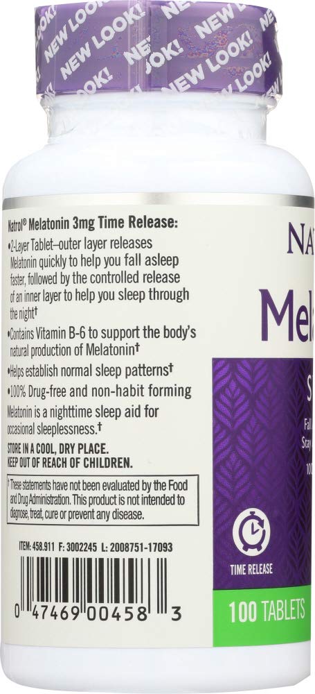 Natrol Melatonin 3 mg Time Release Sleep Tablets, Vitamin B6 — 4-Pack (100 ea)