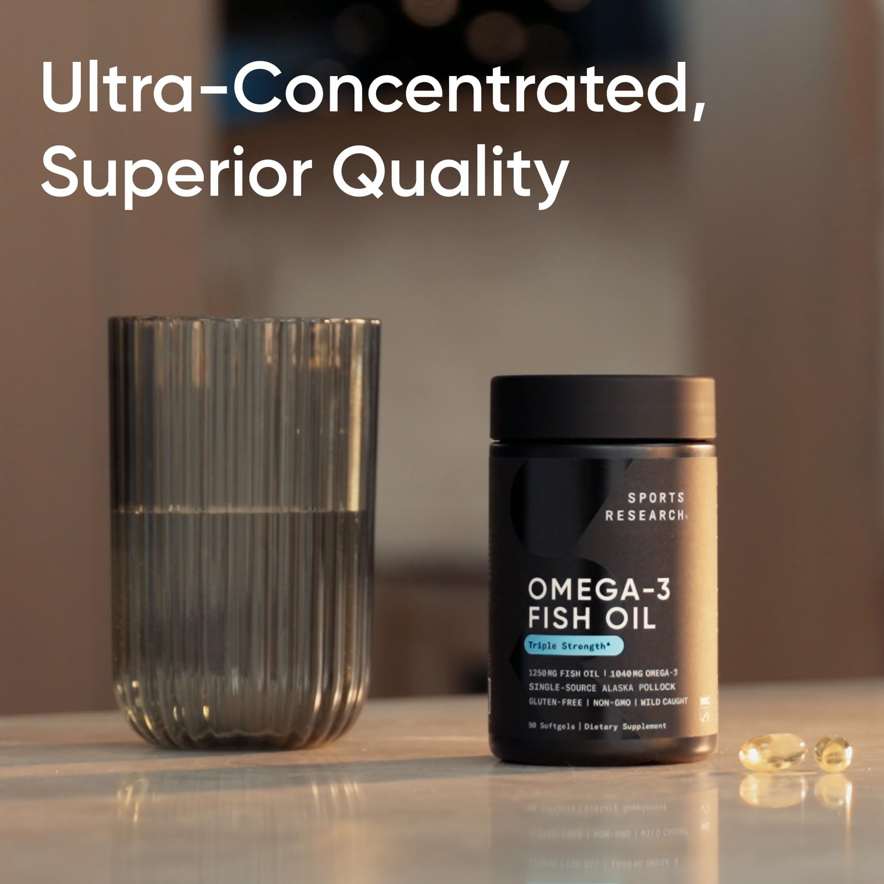 Sports Research Omega-3 Fish Oil 1250 - Triple Strength, MSC Certified, 180 Softgels