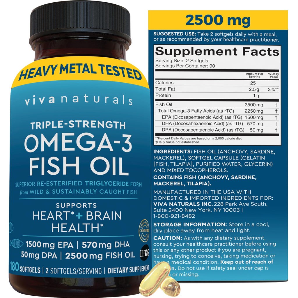 Triple Strength Omega-3 Fish Oil 2500 mg | 180 Softgels | EPA/DHA