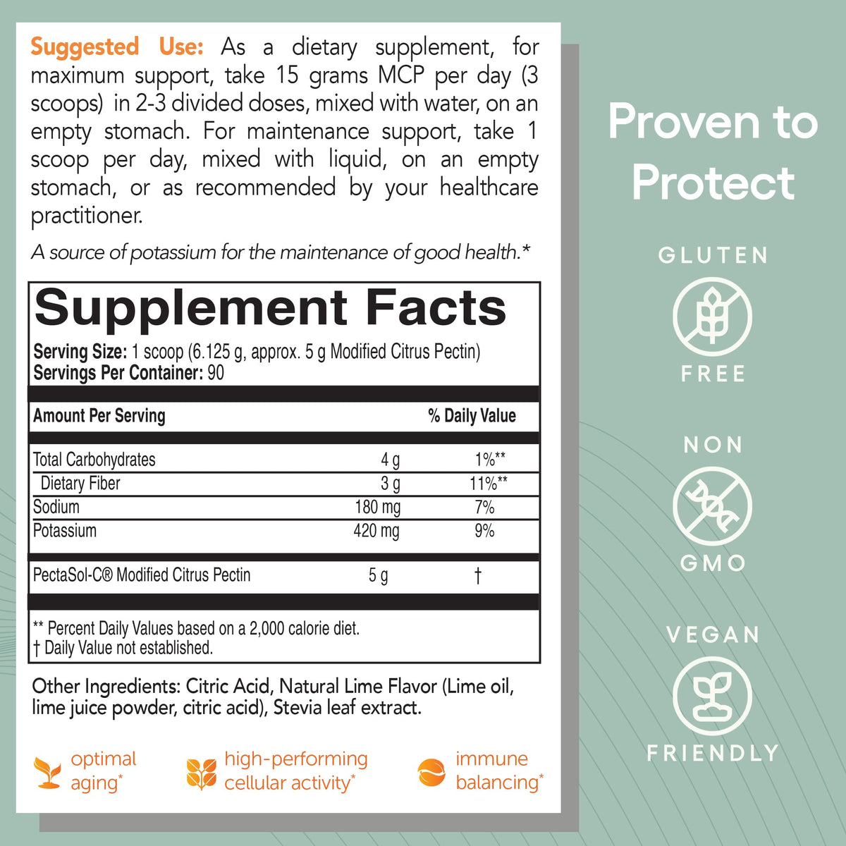 EcoNugenics PectaSol Modified Citrus Pectin – 551g Lime Powder for Total-Body Health & Galectin-3 Support
