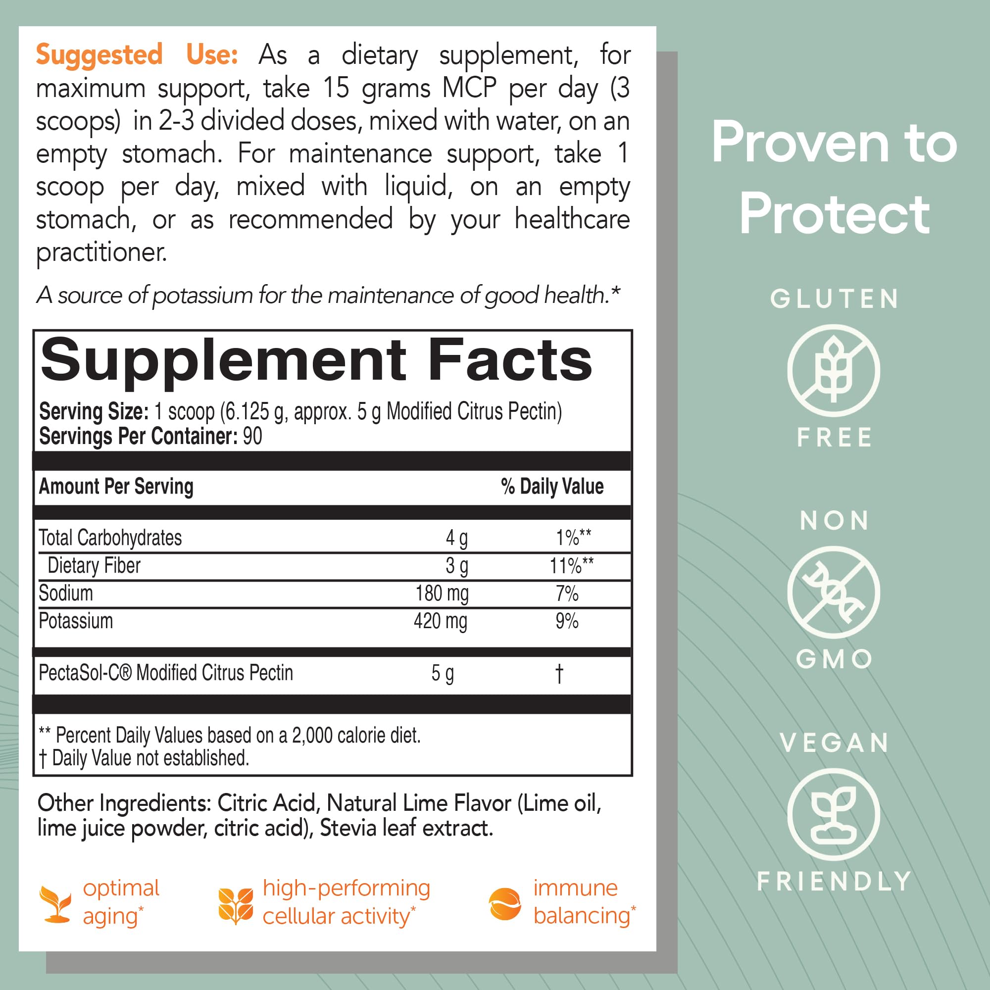 EcoNugenics PectaSol Modified Citrus Pectin – 551g Lime Powder for Total-Body Health & Galectin-3 Support