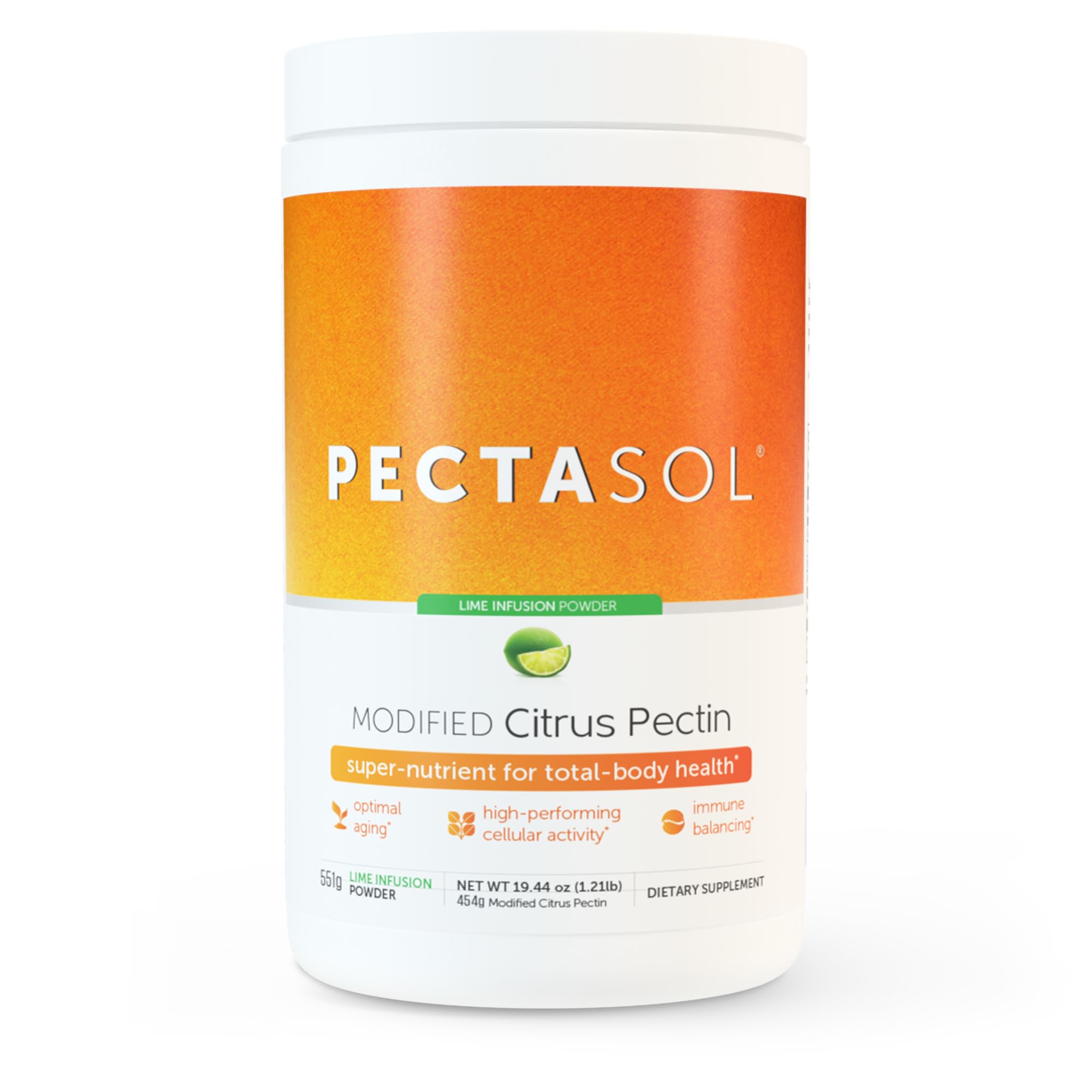 EcoNugenics PectaSol Modified Citrus Pectin – 551g Lime Powder for Total-Body Health & Galectin-3 Support