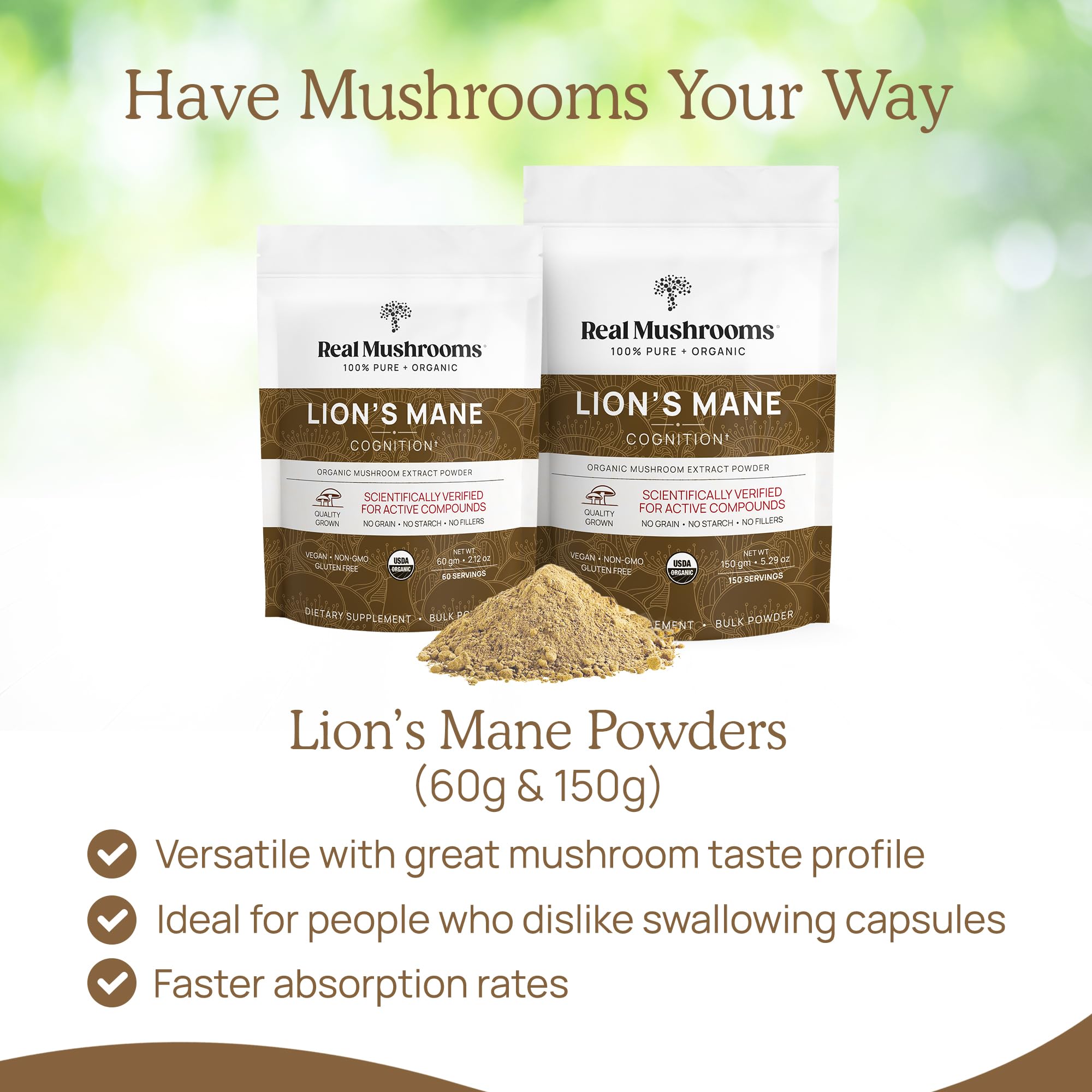 Real Mushrooms Lion’s Mane Supplement Powder – Organic Lion’s Mane Extract, 150 Servings