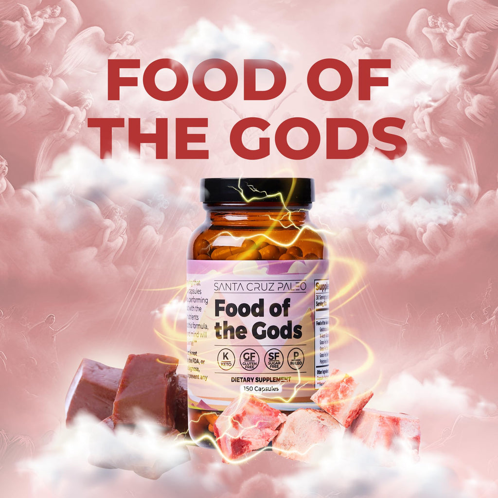 Santa Cruz Paleo Food of the Gods: Grass-Fed Beef Organ Supplement with Collagen, Maca Root, Colostrum – 30 Servings