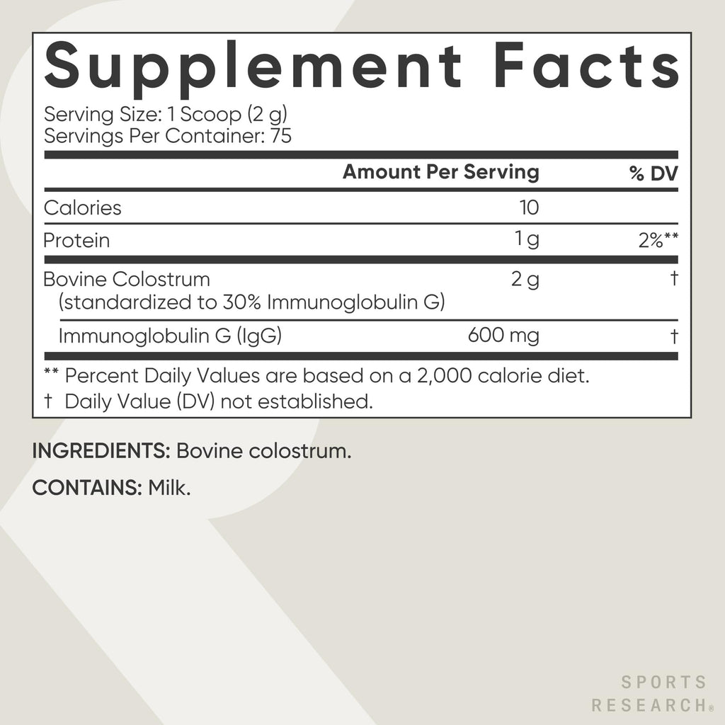 Sports Research Bovine Colostrum Powder – Easy Mix, Single-Ingredient Superfood for Gut Health & IgG Rich Support – U.S. Sourced, Non-GMO, Gluten Free – 75 Servings (Unflavored)