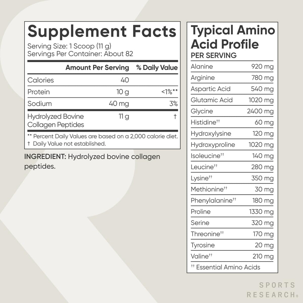 Sports Research Collagen Peptides — Hydrolyzed Type I & III Powder for Skin, Hair, Nails & Joints