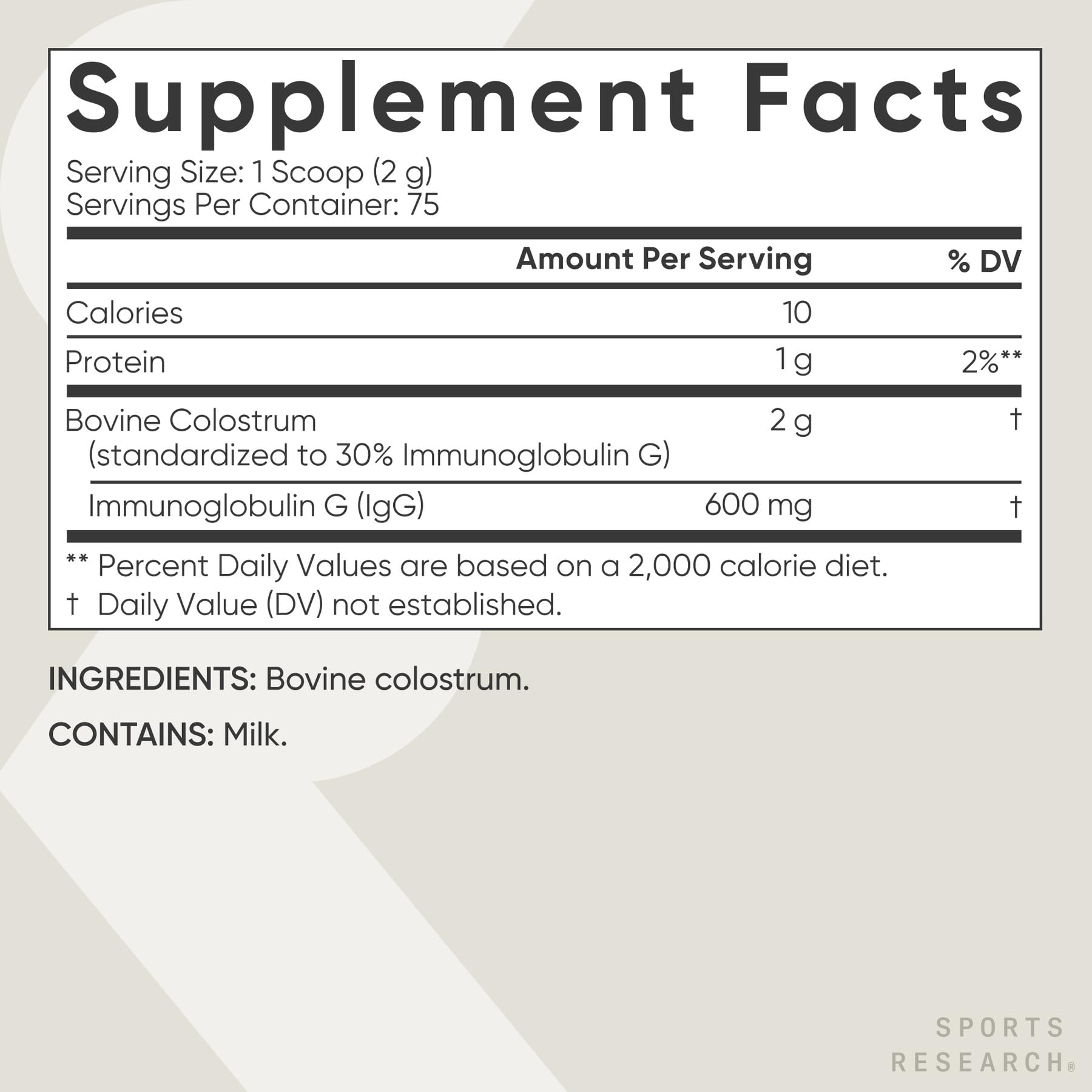Sports Research Bovine Colostrum Powder – Easy Mix, Single-Ingredient Superfood for Gut Health & IgG Rich Support – U.S. Sourced, Non-GMO, Gluten Free – 75 Servings (Unflavored)