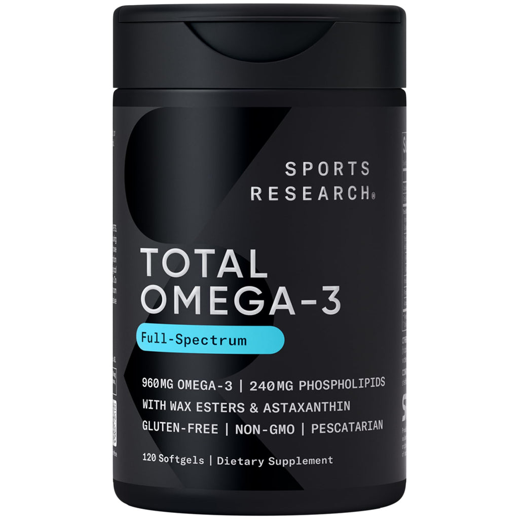 Sports Research Total Omega-3 Fish Oil 2200mg — EPA & DHA from Krill, Salmon & Pollock | 120 Softgels