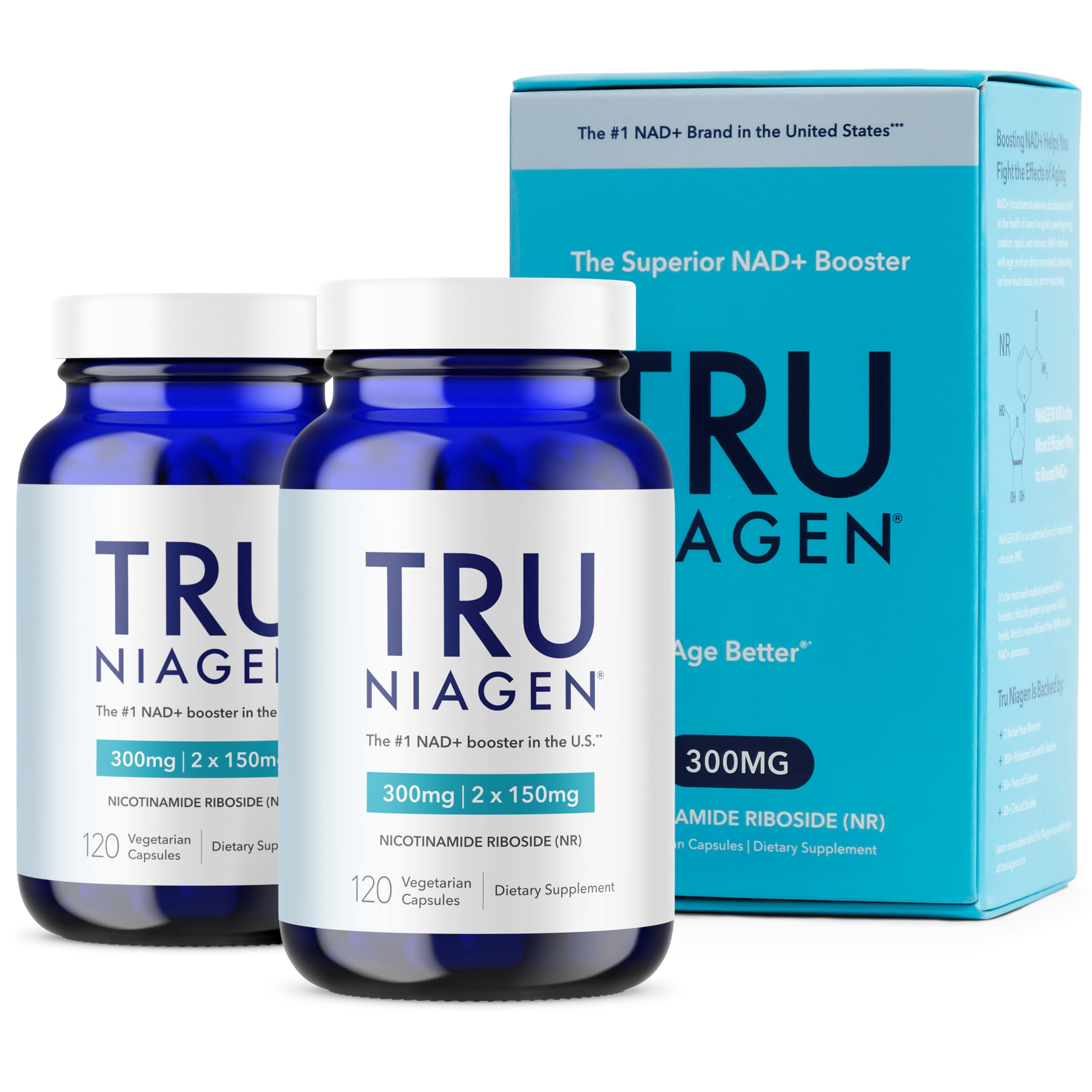 TRU NIAGEN NAD+ Supplement | Niagen NR for Cellular Energy, Brain & Muscle Health | 60 Servings | 2 Bottles
