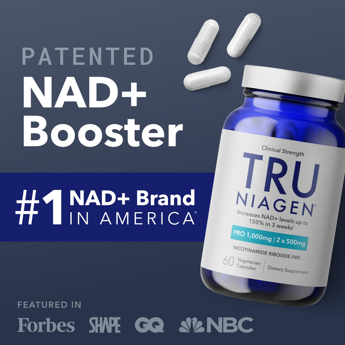 TRU NIAGEN PRO NAD+ Supplement – Anti-Aging, Cellular Energy, 2x500mg Niagen (NR), 30 Servings