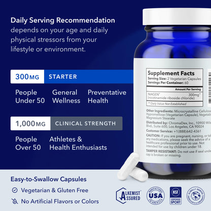 TRU Niagen NAD+ Supplement for Cellular Energy, Brain & Muscle Support | 60 Servings, 300 mg