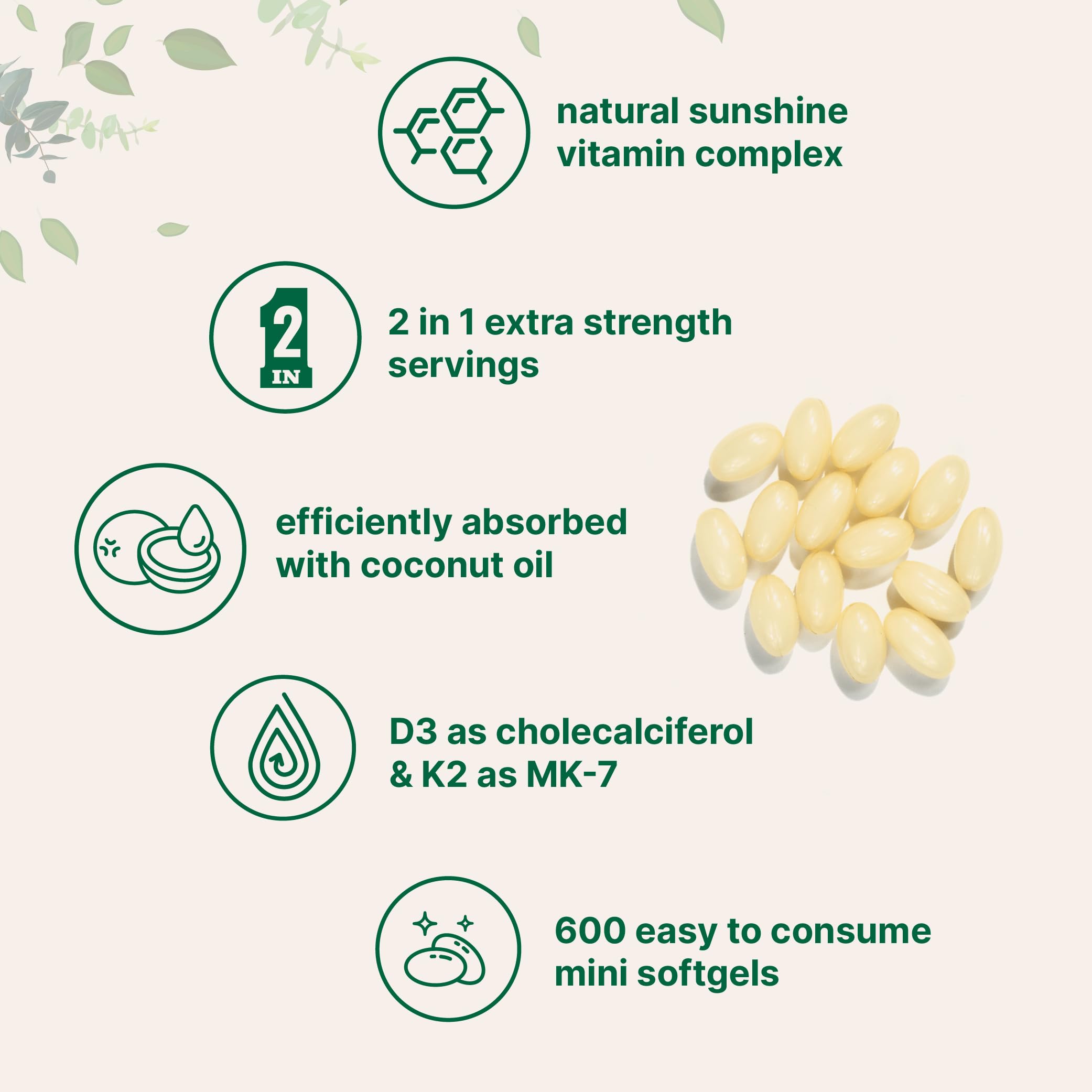 Vitamin D3 10,000 IU + K2 MK-7 200 mcg (2 Pack) Softgels | 600 Count | Virgin Coconut Oil