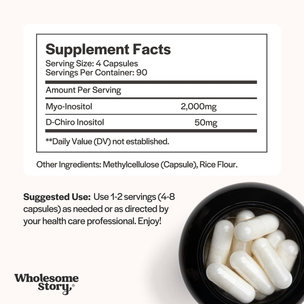Wholesome Story Myo-Inositol & D-Chiro Inositol - 40:1 Ratio, Hormonal Balance, Ovarian Health | 90 Servings